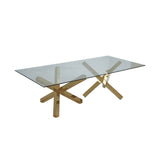 95" Modern Glass Dining Table with Double Pedestal in Gold