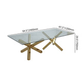 95" Modern Glass Dining Table with Double Pedestal in Gold
