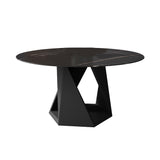 59.1" Classic Minimalist Round Stone Top Dining Table with Carbon Steel Base