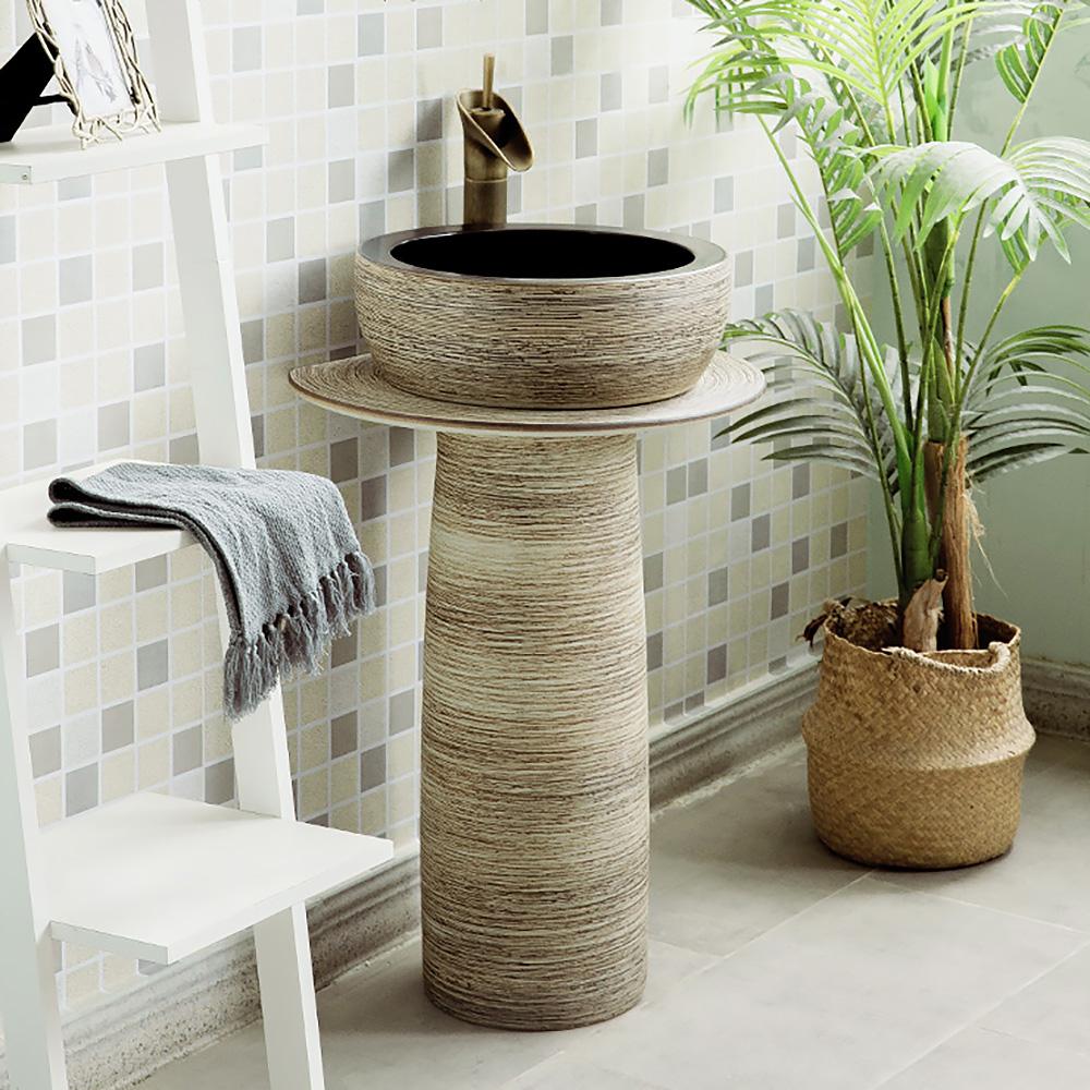 Kaolin Clay Pedestal Sink Wash Sink without Drain & Faucet Outdoor and Indoor