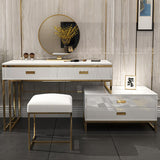 Modern White Makeup Vanity Expandable Dressing Table with Cabinet Mirror&Stool Included