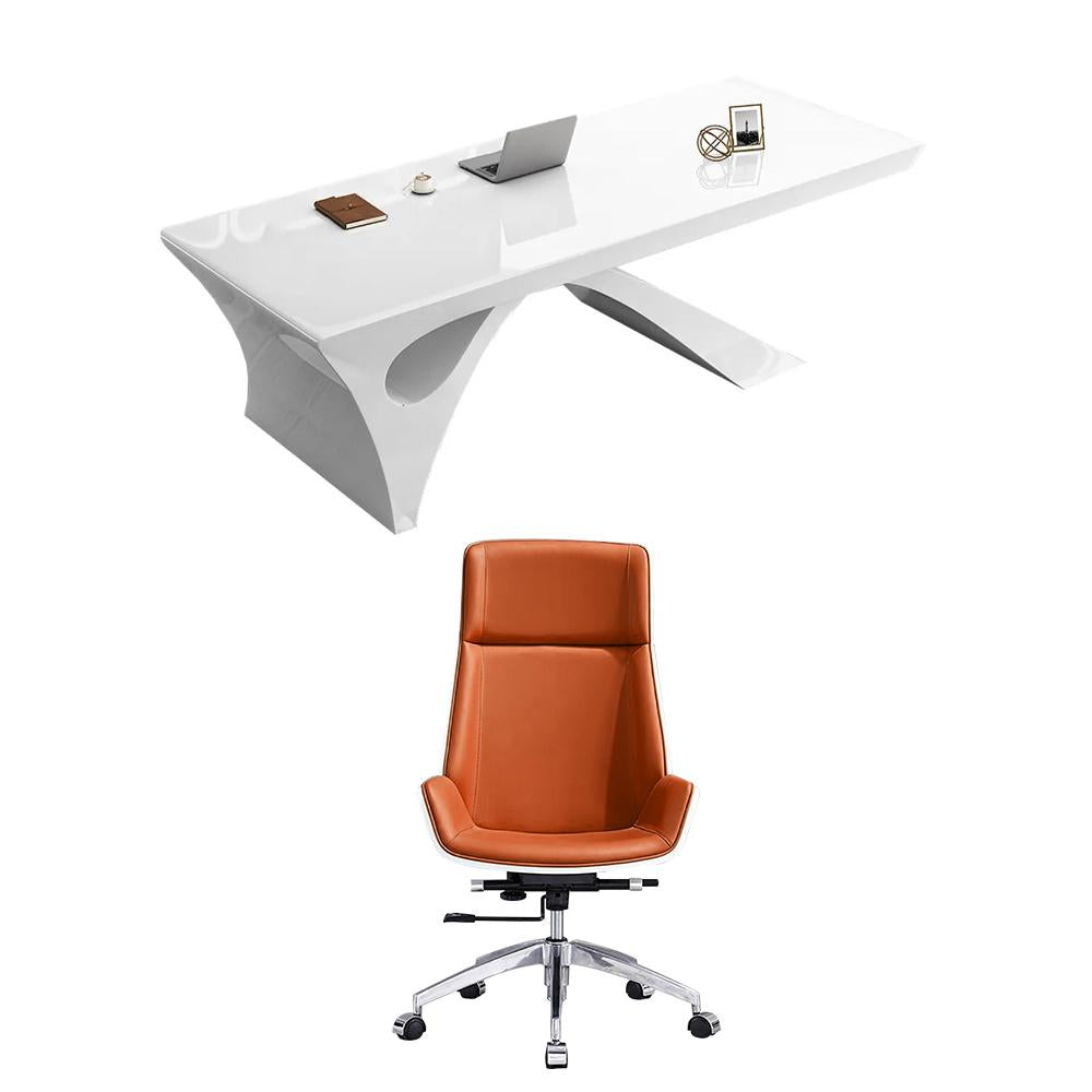 2 Pieces Concise Modern White Office Desk and Adjustable Chair