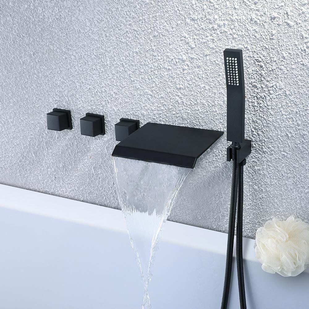 Moda Stylish Design Wall Mounted Waterfall Bathtub Faucet with Handshower in Matte Black