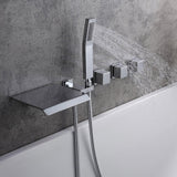 Moda Wandmontierter Wasserfall-Badewannenhahn aus poliertem Chrom mit Handbrause aus massivem Messing