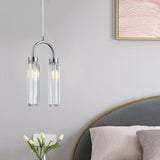 Lámpara colgante de cristal en forma de U dorada moderna de 2 luces para sala de estar y dormitorio