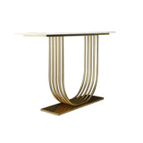 47.2" White Solid Wood Narrow Console Table Gold Metal Pedestal Entryway Table