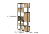 78インチ モダン ブラック スチール 幾何学本棚 6段本棚 木製背の高い本棚