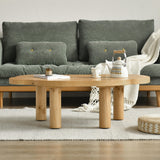 Farmhouse Pine Wood Coffee Table Cloud Shaped in Natural with 4 Legs