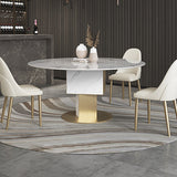 59" White & Gold Round Dining Table with Lazy Susan of Light Luxury & Modern
