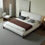 Moderna cama blanca con plataforma Boucle, marco de cama King Size con cabecero tapizado