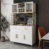 78.7" White & Gold Freestanding Cabinet & Pantry Organization with Wine Glass Holder
