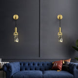 Gold Brass Wall Sconce Hanging Wall Light with Crystal Shade & Adjustable Cable