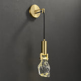 Gold Brass Wall Sconce Hanging Wall Light with Crystal Shade & Adjustable Cable