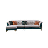 L-Shaped Sectional Sofa in Green with Tufted Back and Flared Arms-Furniture,Living Room Furniture,Sectionals
