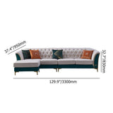 L-Shaped Sectional Sofa in Green with Tufted Back and Flared Arms-Furniture,Living Room Furniture,Sectionals