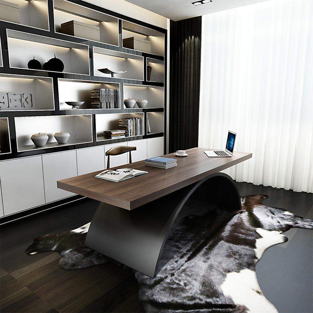 70.9"Industrial Rectangular Writing Desk Solid Wood Metal Base Office Desk-Desks,Furniture,Office Furniture