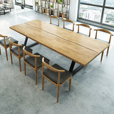 70,9 "Table à manger de ferme naturelle avec haut en bois et cadre en métal