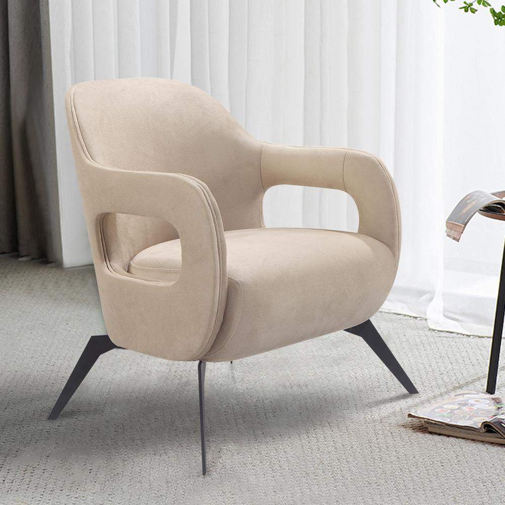 Beige Fabric Accent Chair Opened Arm with Metal Legs-Chairs &amp; Recliners,Furniture,Living Room Furniture