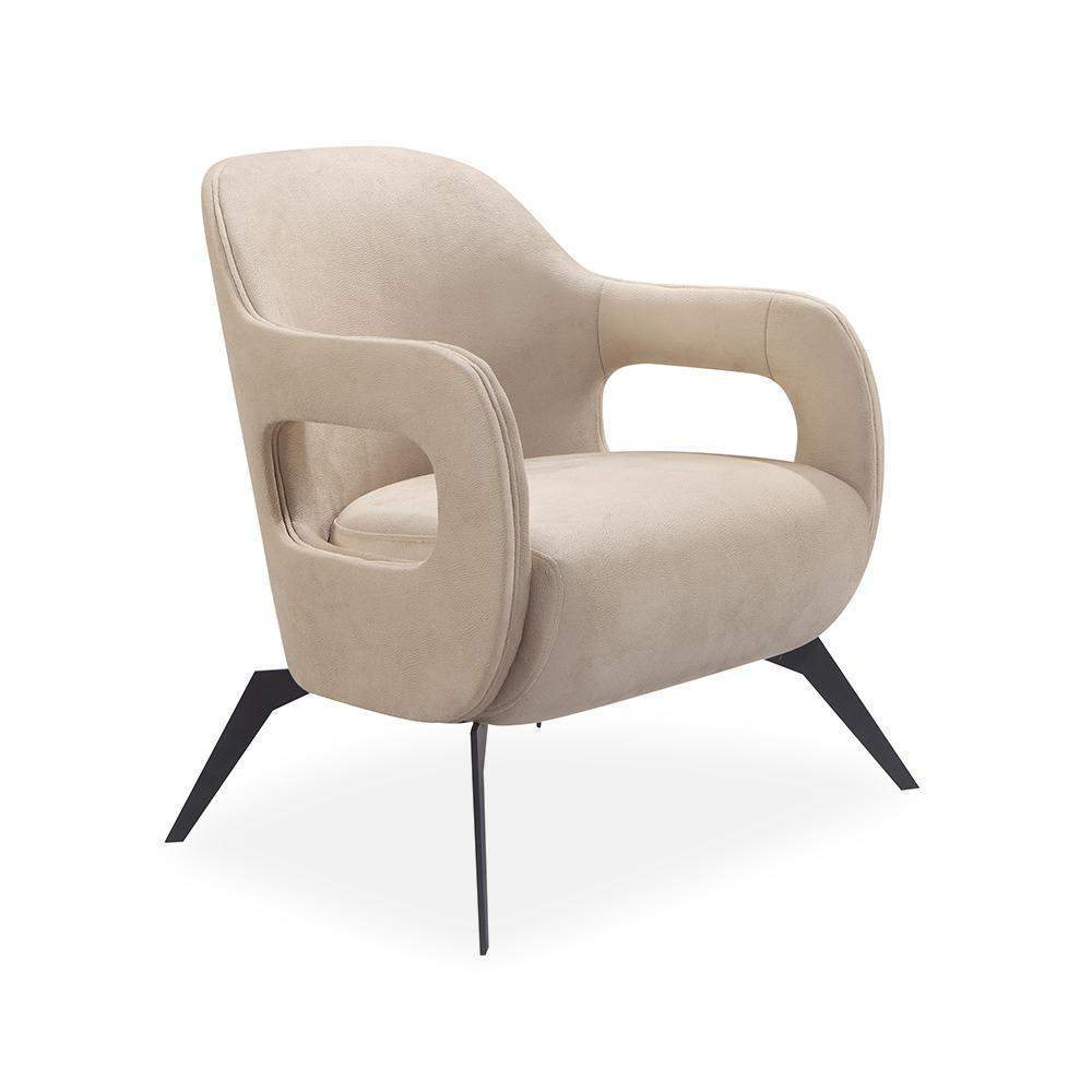 Beige Fabric Accent Chair Opened Arm with Metal Legs-Chairs &amp; Recliners,Furniture,Living Room Furniture