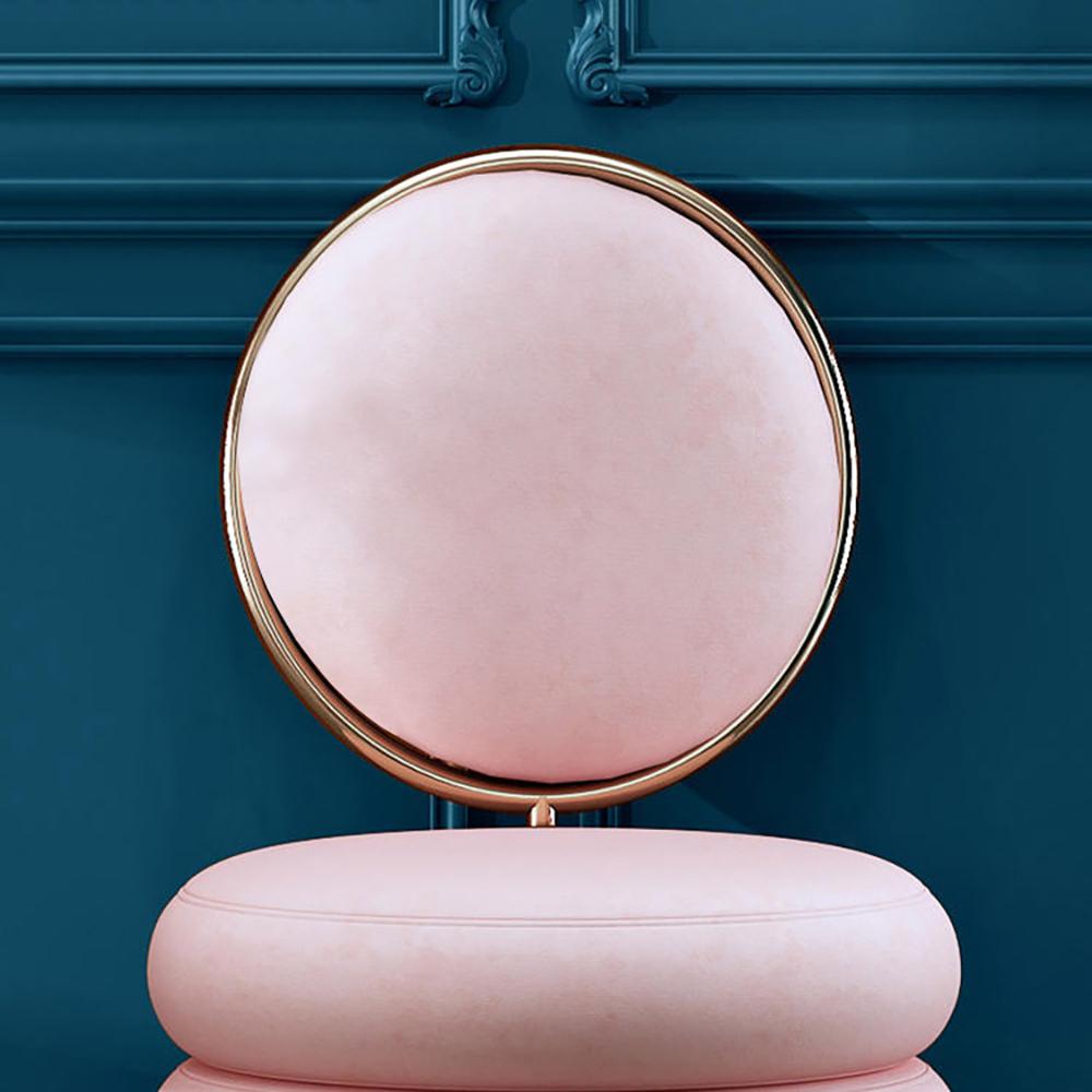 Accent Gold Pink Round Velvet Vanity Back Rose With Tufted Chair Stool -Wehomz