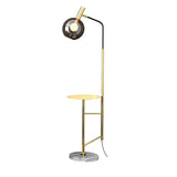 67" Modern Tray Table Floor Lamp 1-Light Cognac Dome Glass Shade in Black
