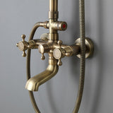 Accesorio de ducha tipo lluvia tradicional expuesto con caño para bañera en latón envejecido