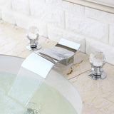 Deck Mount Widespread Waterfall 2 Crystal Handle Bathroom Sink Faucet Solid Brass