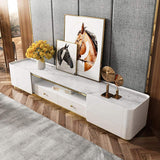 78.7" Modern White TV Stand Stone Top Storage Media Console-Furniture,Living Room Furniture,TV Stands
