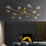 Luz de montaje semiempotrado de cristal Sputnik de 12 luces de latón para sala de estar y comedor