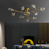 Brass 12-Light Spoutnik Crystal Mount semi-flush Light pour le salon et la salle à manger