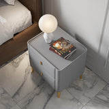 Modern Off White Nightstand 2-Drawer Bedside Cabinet with Stone Top & Microfiber Leather