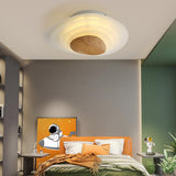 Minimalist LED White Flush Mount Ceiling Light Metal Arcylic and Wood