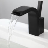 Waterfall Spout Single Joystick Handle Bathroom Sink Faucet in Matte Black