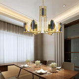 Modern Tiered Chandelier Ceiling Light with Adjustable Height in Black & Gold