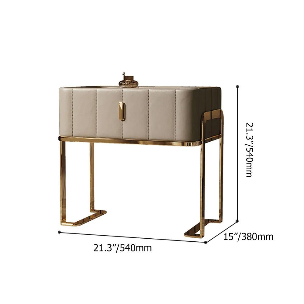 Champagne PU Leather Single Drawer Bedroom Nightstand Bedside Table with Stone Top