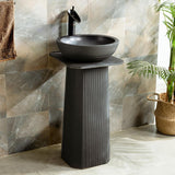 Gray Square Pedestal Sink Gaolin Round Vessel Sink without Drain & Faucet