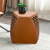 16" Modern Hexagon Orange Ottoman Saddle Leather Footstool for Living Room