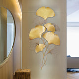 21.7インチ x 43.3インチ メタルゴールドイチョウの葉 モダンな家の壁の装飾