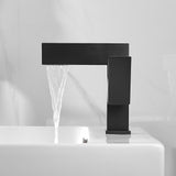 Ultra-Thin Matte Black Single Handle Waterfall Bathroom Sink Faucet Solid Brass Single Hole