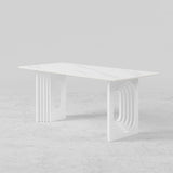 63 "Table à manger moderne Top en faux marbre blanc pour 6 personnes Base de piédestal double