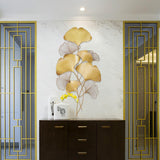 21.7インチ x 43.3インチ メタルゴールドイチョウの葉 モダンな家の壁の装飾