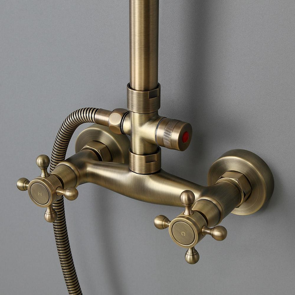 Classic Exposed Antique Brass Two Handle Round Rainshower Shower Fixture Solid Brass