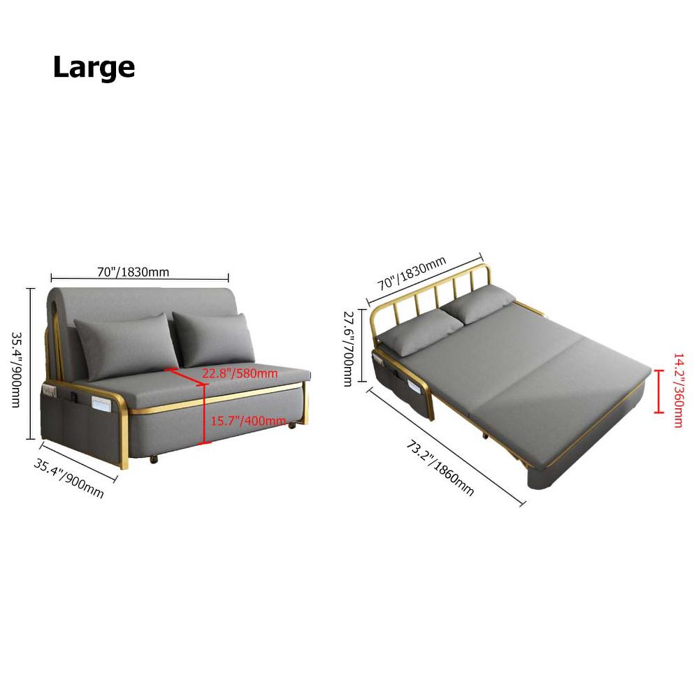 Full Sleeper Sofa Gray Upholstered Convertible Sofa Leath-Aire