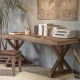 59.1" Rustic Farmhouse Wooden Office Desk in Natural with Trestle