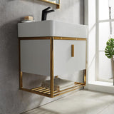 24" Modern White Bathroom Vanity Floating Drawer Shelf Integral Single Ceramic Sink