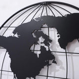 モダンジオメトリメタルラウンドフレームブラック＆ローズゴールドの世界地図の壁の装飾