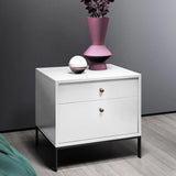 White Bedroom Nightstand with 2-Drawer Modern Bedside Table Metal