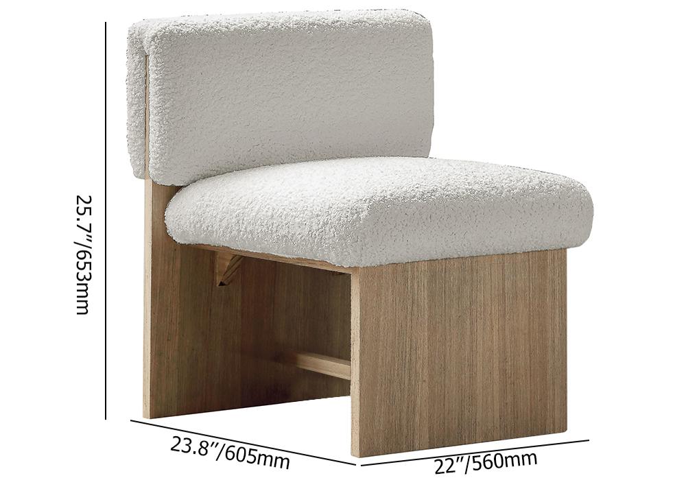 White & Natural Modern Wood Accent Chair Boucle Upholstery for Living Room