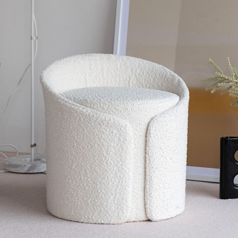 Modern White Round Lamb Wool Vanity Stool with Backrest & Rotatable Chassis