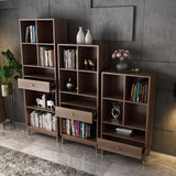 Ultic Modern Walnut Bookshelf Bookcase with Metal Frame and Drawer
